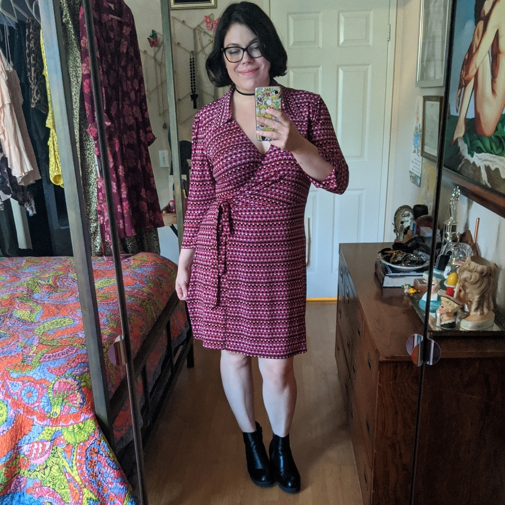 Pink Retro Stretchy Wrap Dress